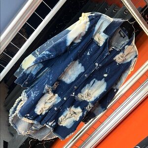 Urban Edge Thrill Jeans Distressed High-Low Acid Wash Denim Statement Jacket 🦋